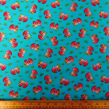 Cotton Fabric Mushrooms Turquoise