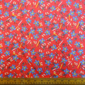 Viscose Fabric Floral Flower Dash Coral