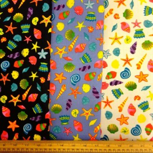 Cotton Canvas Fabric Sea Shore Shells