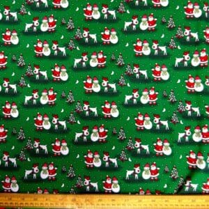 Christmas Cotton Fabric Mini Skiing Reindeer green