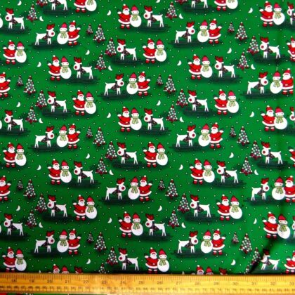 Christmas Cotton Fabric Mini Skiing Reindeer Green