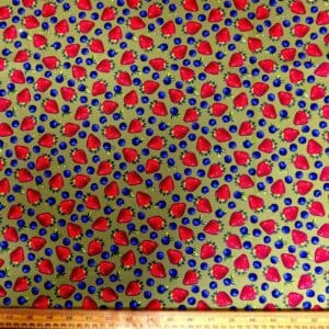 Cotton Fabric Blueberries And Strawberries Sage