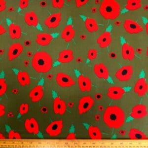 Cotton Fabric Floral Poppy Silence 23 Khaki