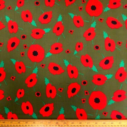 Cotton Fabric Floral Poppy Silence 23 Khaki