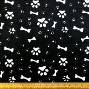 Polar Fleece Fabric Bones Black White
