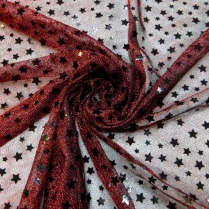 Sequin Fabric Lurex Jersey Stars Red Black