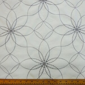 Curtain Fabric Linen Look Embroidered Happy Giant Flower Ivory Grey