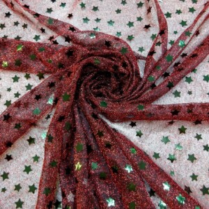 Sequin Fabric Jersey Stars Red Green