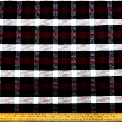 Tartan Suiting Fabric Cameron Checks Plaid Black White Wine