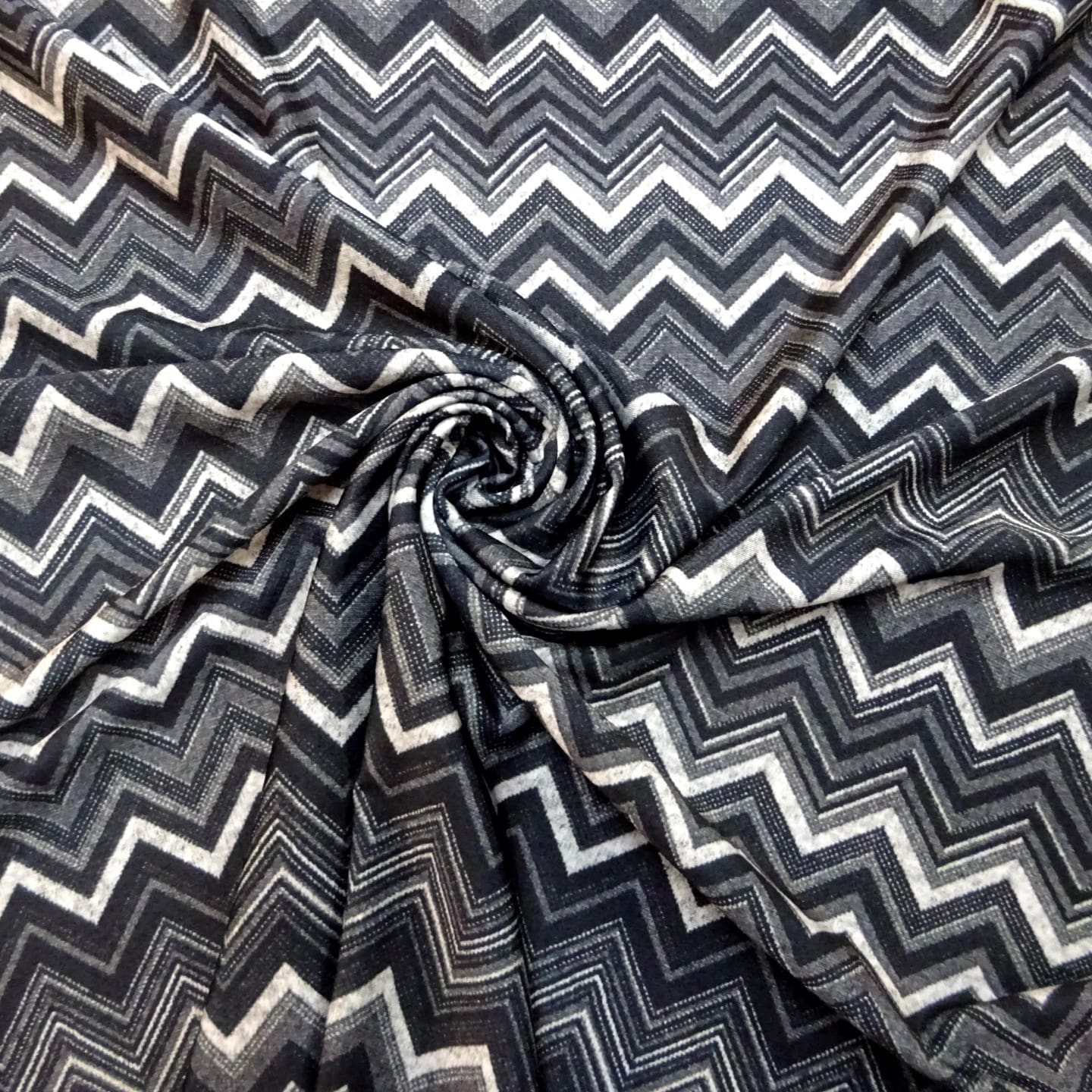 Lycra Patterned Fabric Grey Chevrons