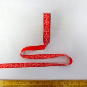 Christmas Ribbon Red 16mm Christmas Trees Red