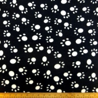 Polar Fleece Fabric Paws Black White