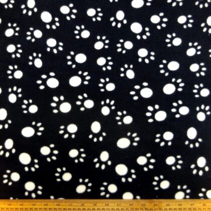 Polar Fleece Fabric Paws Black White