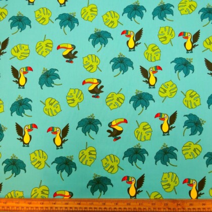 Cotton Fabric Bird Toucan Play Jade