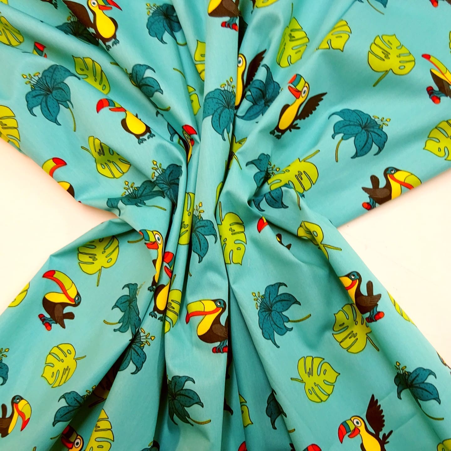 Cotton Fabric Bird Toucan Play jade