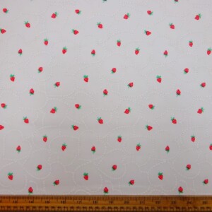 Polyester Cotton Fabric Strawberry Hearts White