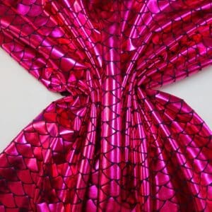 Lycra Spandex Fabric Foiled Scaled Shells Cerise