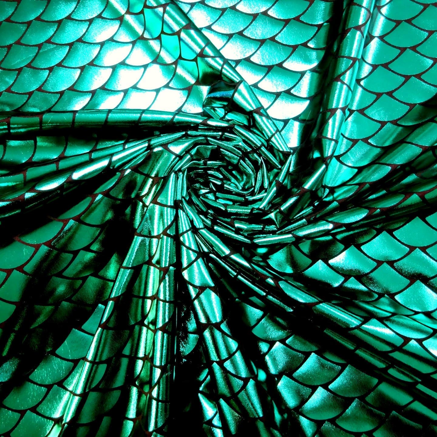 Lycra Spandex Fabric Foiled Scaled Shells Jade