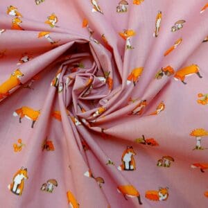 Polyester Cotton Fabric Foxy Woodland pink