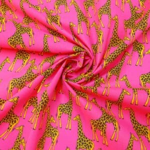 Polyester Cotton Fabric Funky Giraffe cerise