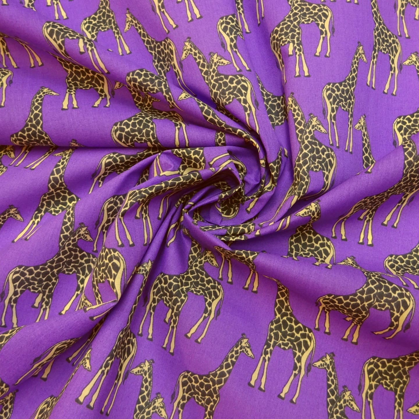 Polyester Cotton Fabric Funky Giraffe purple