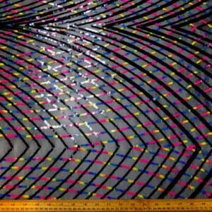 Rainbow Sequins Fabric Stretch Mesh Spirograph Rainbow