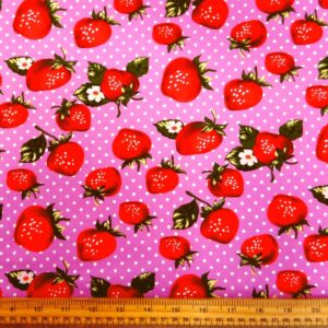 Cotton Print Fabric Floral Succulent Strawberries Pink