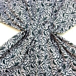Halloween Polyester Cotton Fabric Bats and Ravens Black on White