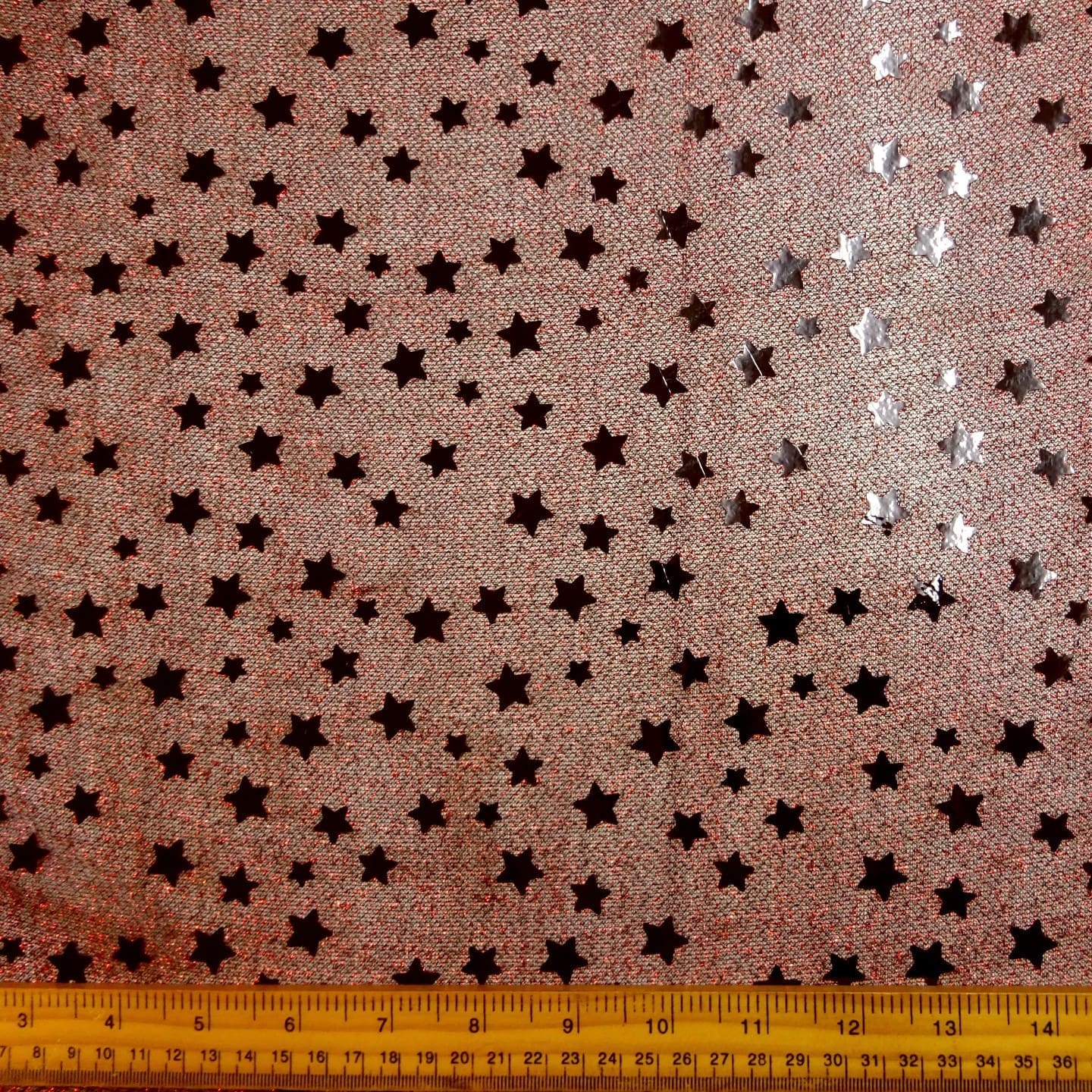 Sequin Fabric Lurex Jersey Stars Red Black