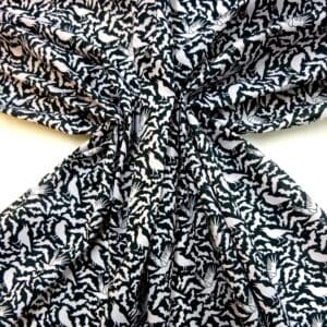 Halloween Polyester Cotton Fabric Bats and Ravens white on black