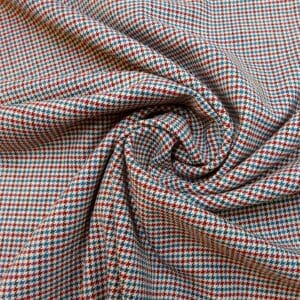 Suiting Fabric Polyester Viscose With Elastane Puppy Tooth Classic Look Teal Red Ivory