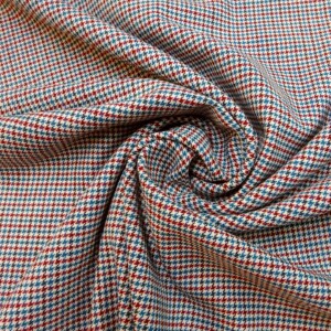 Suiting Fabric Polyester Viscose With Elastane Puppy Tooth Classic Look Teal Red Ivory