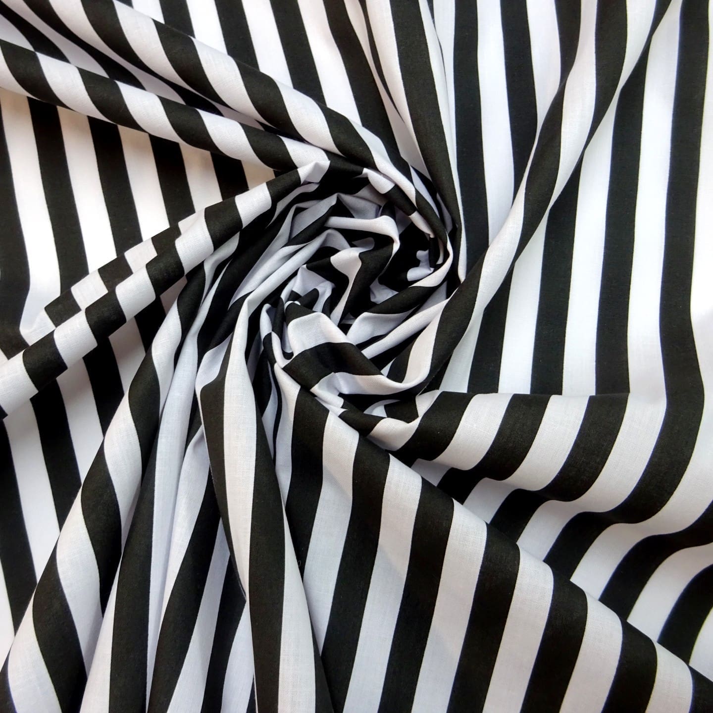 Polyester Cotton Fabric 1cm Stripe Black White
