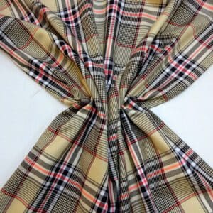 Suiting Fabric Bird Berry Checks Beige Orange