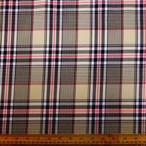 Suiting Fabric Bird Berry Checks Beige Orange