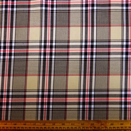 Suiting Fabric Bird Berry Checks Beige Orange