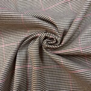 Suiting Fabric Poly Viscose Dog Tooth Day Check Black White With Minute Pink Glitter Thread