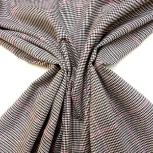 Suiting Fabric Poly Viscose Dog Tooth Day Check Black White With Minute Pink Glitter Thread