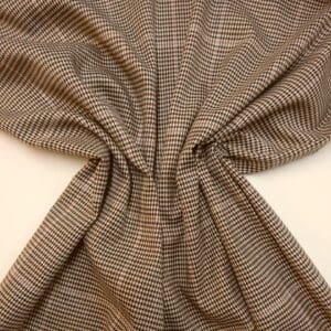 Suiting Fabric Poly Viscose Check Lady Duna Bunk Brown Beige With Minute Pink Glitter Thread