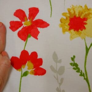 Curtain Fabric Canvas Popping Flowers Ivory Red