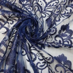 Lace Fabric Embroidered Double Scalloped Nocturn Navy