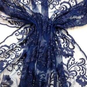 Lace Fabric Embroidered Double Scalloped Nocturn Navy