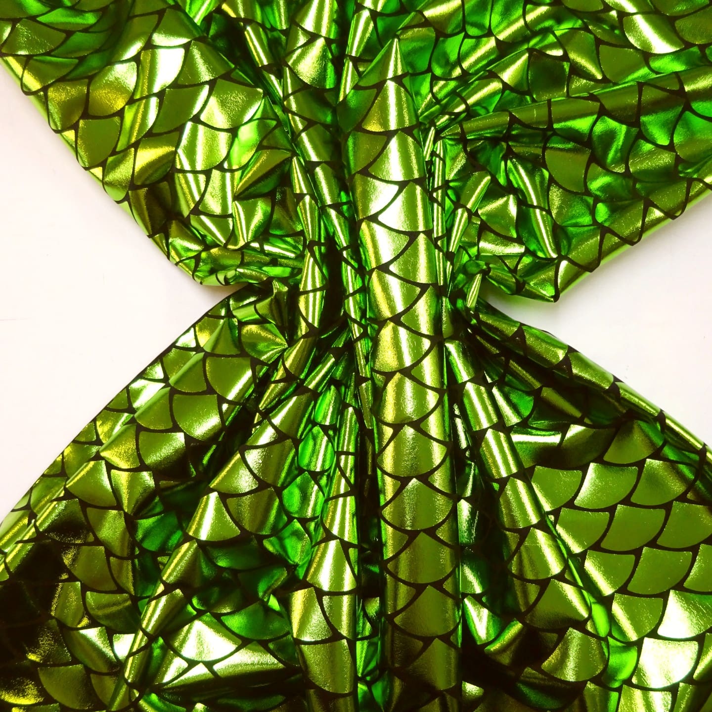 Lycra Spandex Fabric Foiled Scaled Shells Lime