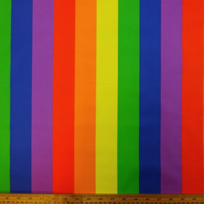 Polyester Cotton Fabric Mega Rainbow Stripe 5cm