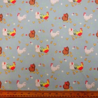 Polyester Cotton Fabric Home To Roost Blue