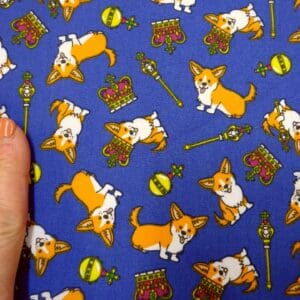 Polyester Cotton Fabric The Royal Corgi Blue