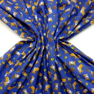 Polyester Cotton Fabric The Royal Corgi Blue