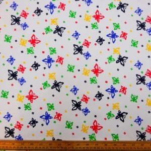 Polyester Cotton Fabric Flutter Butterfly White Red