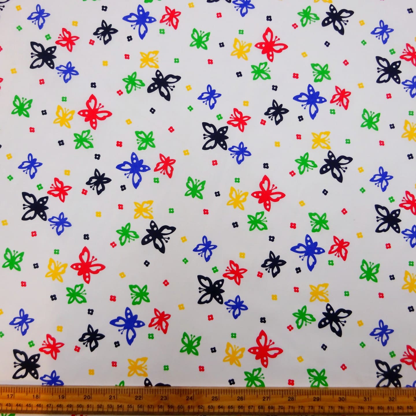 Polyester Cotton Fabric Flutter Butterfly White Red