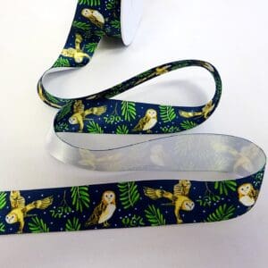 Christmas Ribbon 25mm Night Owls Navy Blue